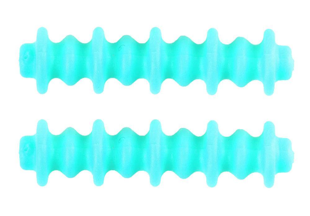 Two aqua blue Pine Ridge Archery Nitro Button XL silicone accessories on white background