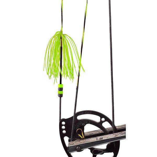 Pine Ridge Archery Nitro Whiskers in neon green on compound bow string