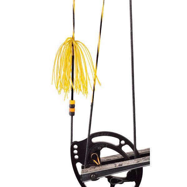 Yellow Pine Ridge Archery Nitro Whiskers string silencer on black compound bow