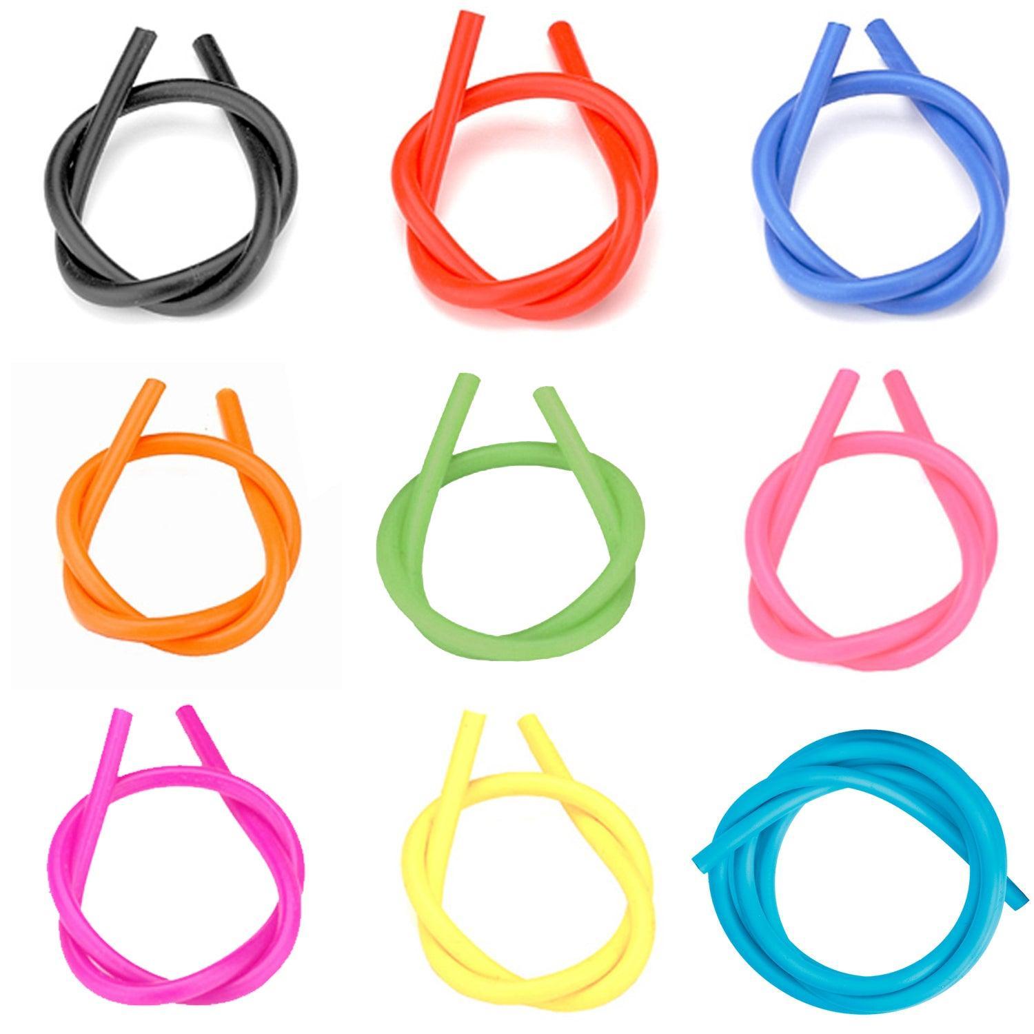 Nine colorful Pine Ridge Archery silicone peep sight tubings arranged on a white background