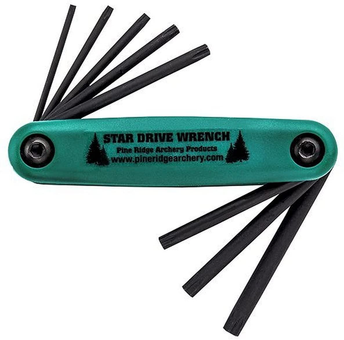 Pine Ridge Archery Star Drive Wrench multi-tool with green handle and black bits