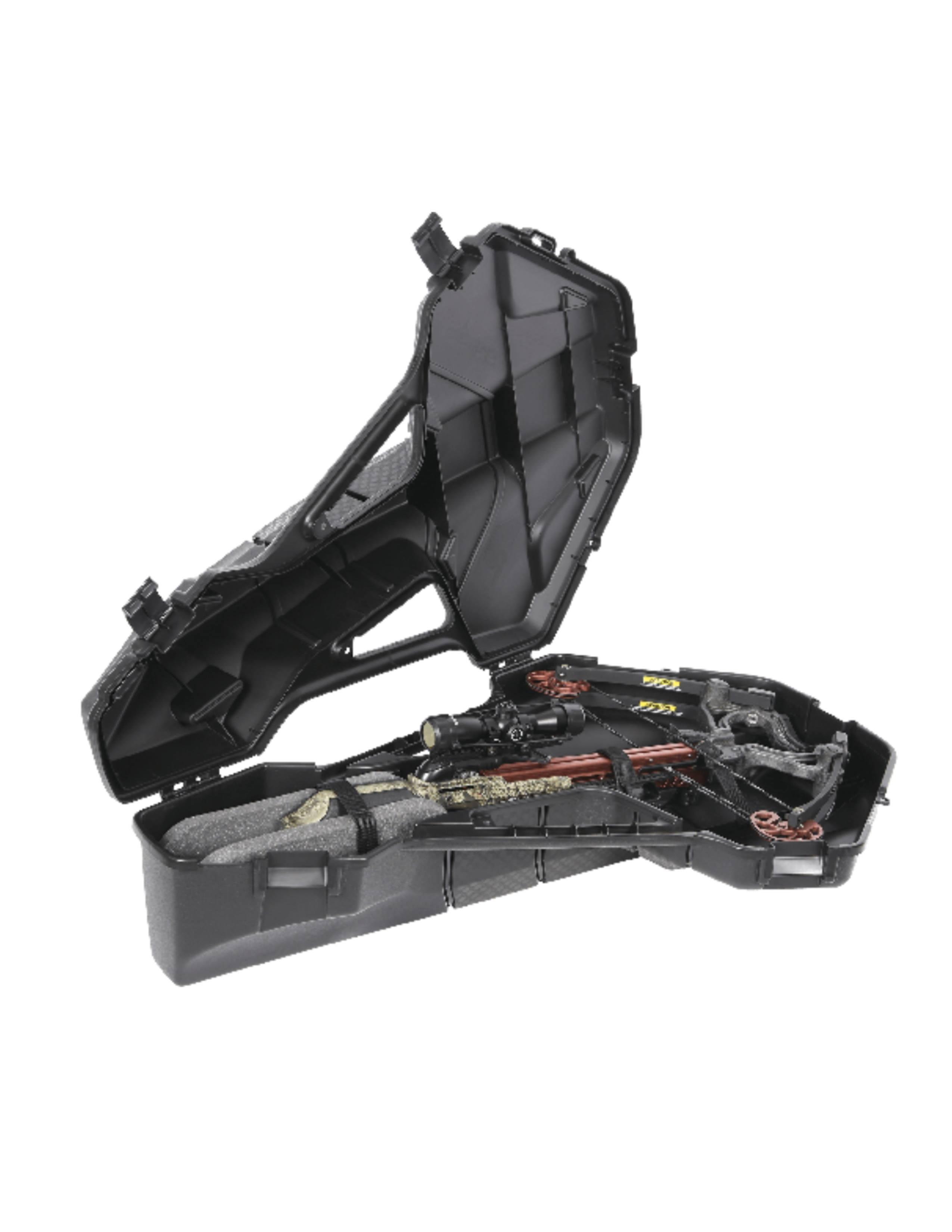 Plano Archery Spire compact crossbow case open with crossbow inside on white background