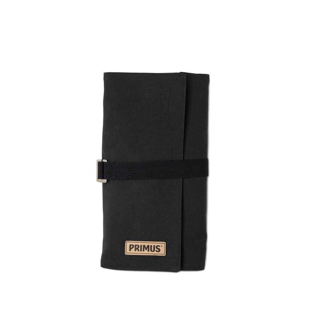 Primus campfire cutting set in black roll-up case with buckle and Primus logo