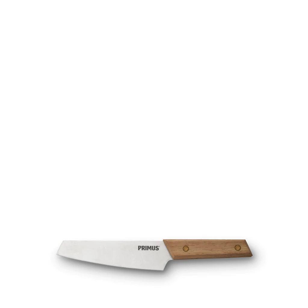 Primus campfire knife with wooden handle on white background