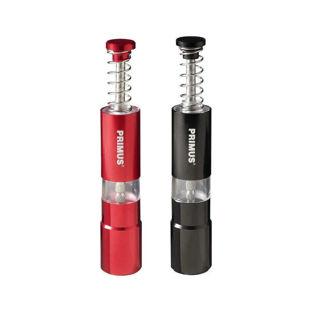 Primus campsite salt and pepper mills, red and black, for outdoor cooking