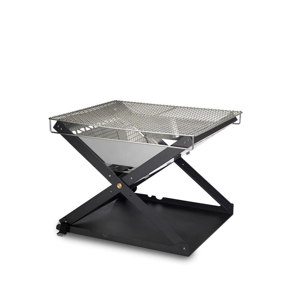 Primus Kamoto open fire pit with folding black metal frame and stainless grill grate