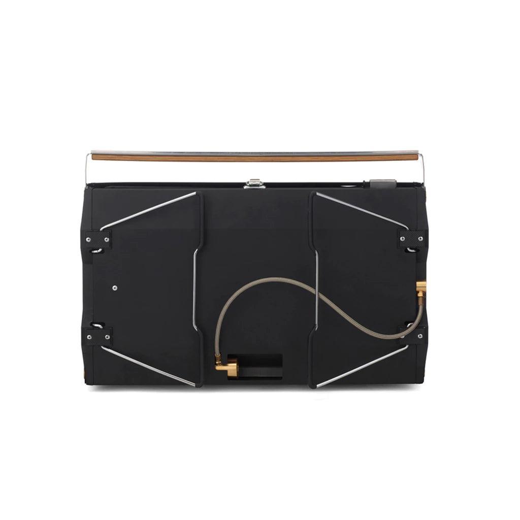 Primus Kuchoma portable gas camp grill folded, black case with handle and gas hose