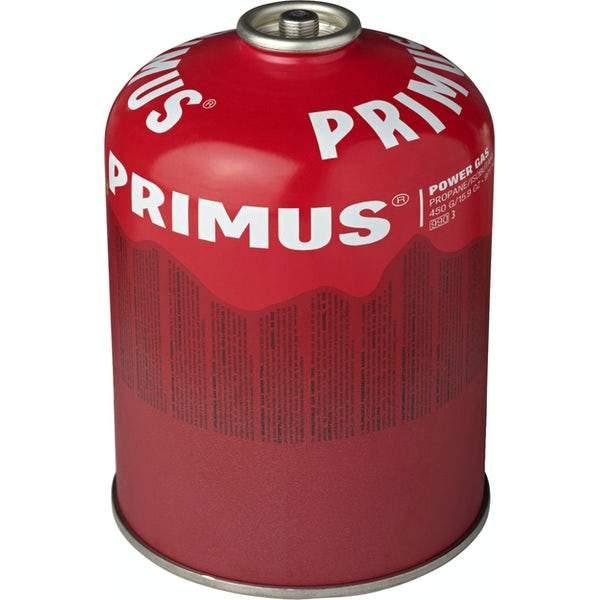 Primus Power Gas red fuel canister for camping stove, propane isobutane mix.