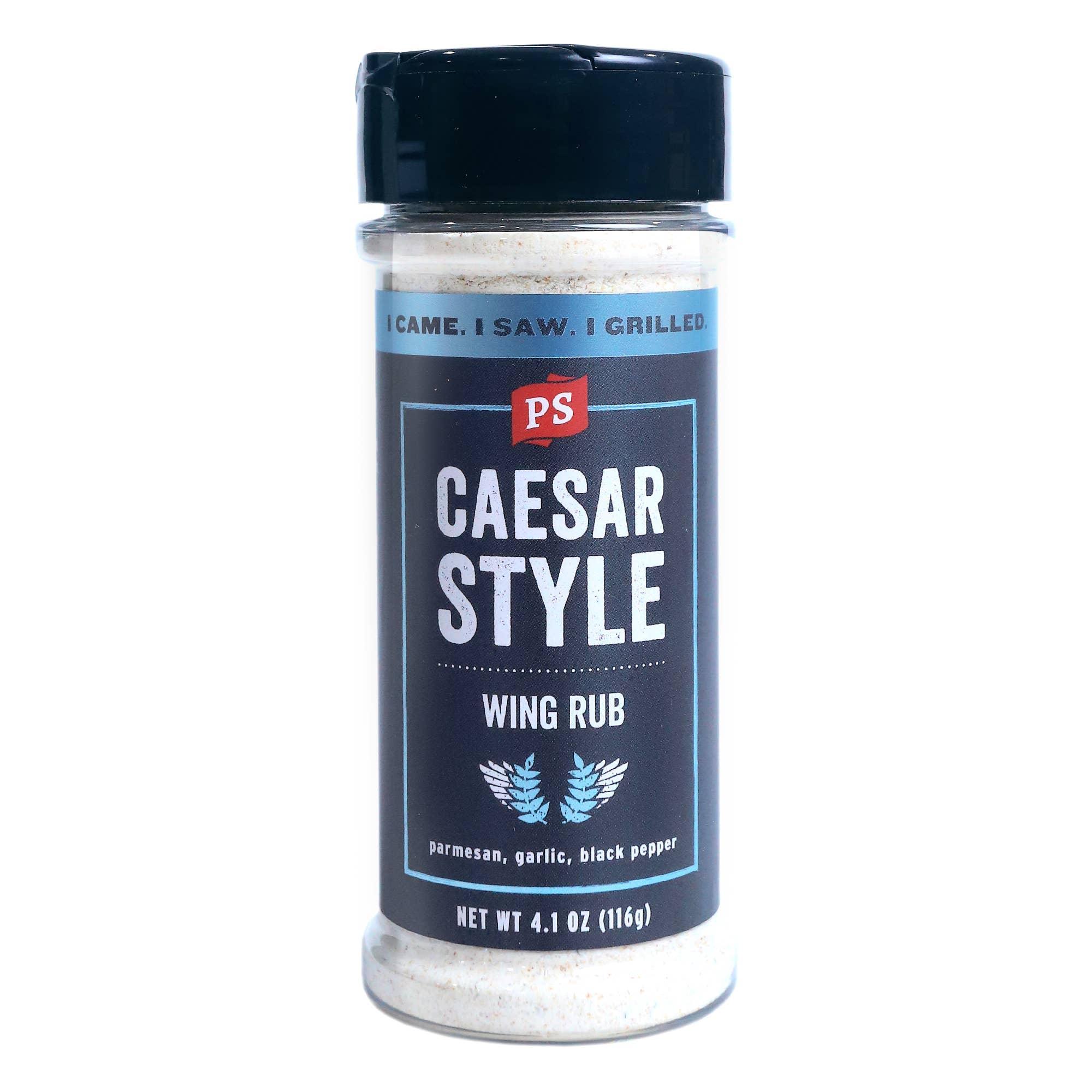 PS Caesar Style wing rub seasoning bottle with parmesan, garlic, and black pepper, 4.1 oz