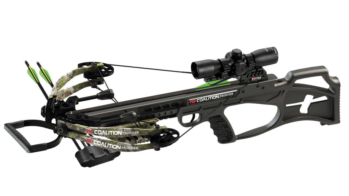 PSE Coalition Frontier Kryptek Altitude crossbow package with scope and camo limbs