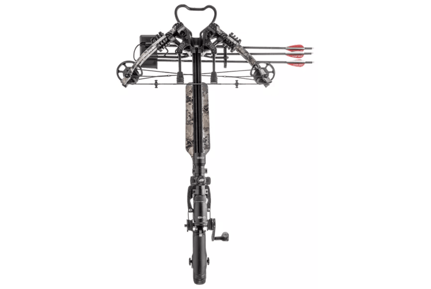 PSE Archery Fang HD Pro crossbow package with arrows and camouflage details