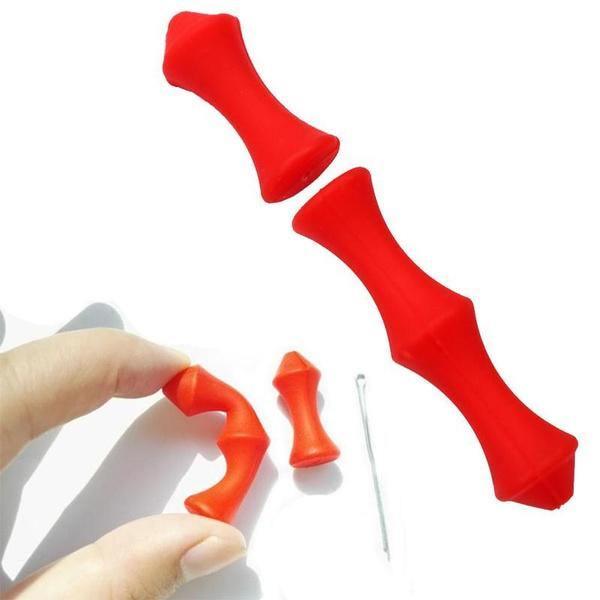 Red PSE Archery finger savers and installation tool on white background