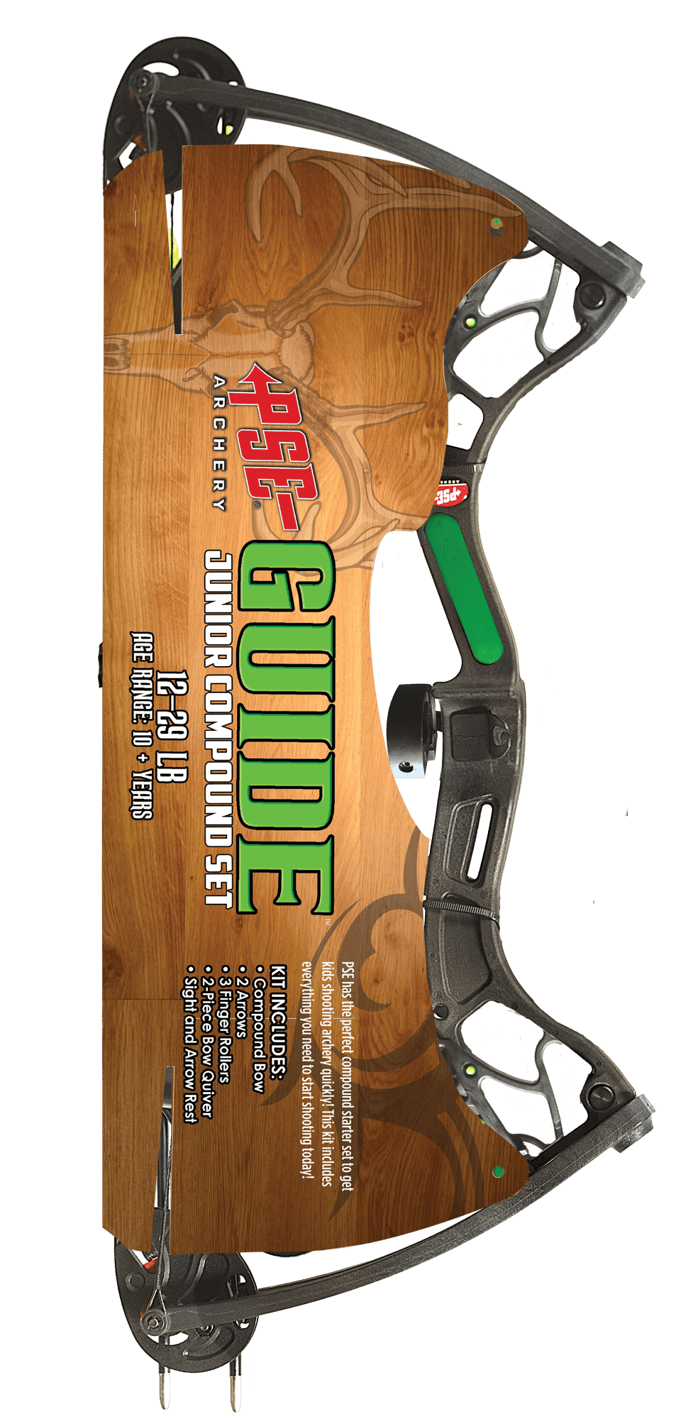 PSE Archery Guide Junior Compound Bow Set, black and green right hand youth bow.