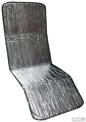 Reflective radiant heat seat pad for outdoor sports, metallic insulated folding cushion.