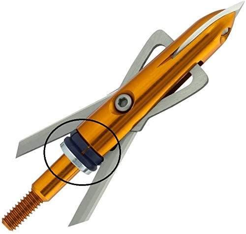 Rage Archery broadhead with orange body, silver blades, and replacement shock collar.