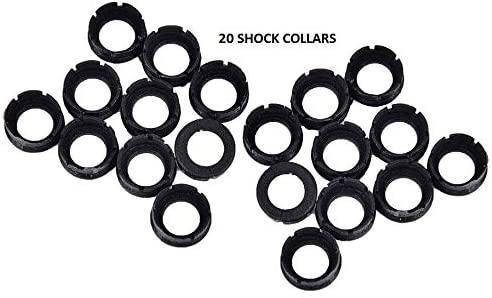 20 black Rage Archery broadhead shock collars arranged on a white background