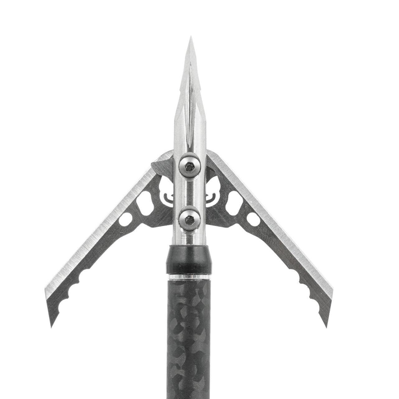 Rage Hypodermic Trypan NC broadhead with open mechanical blades close up