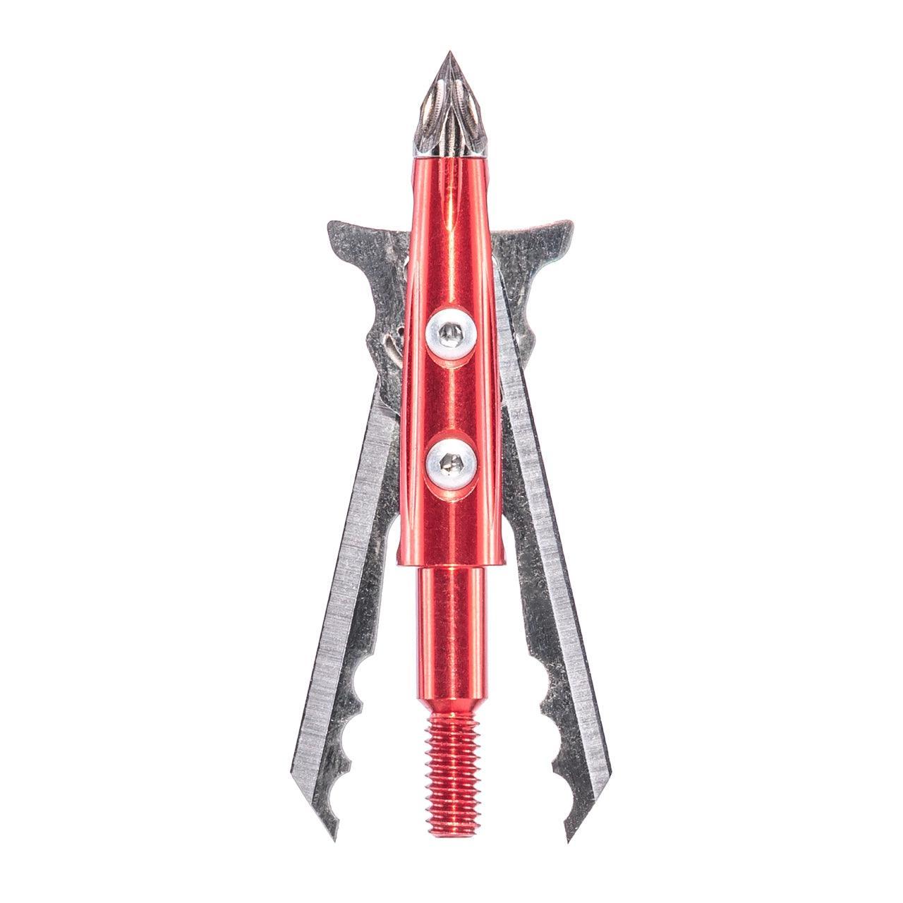Rage Archery X-Treme NC chisel tip broadhead with red body and exposed blades