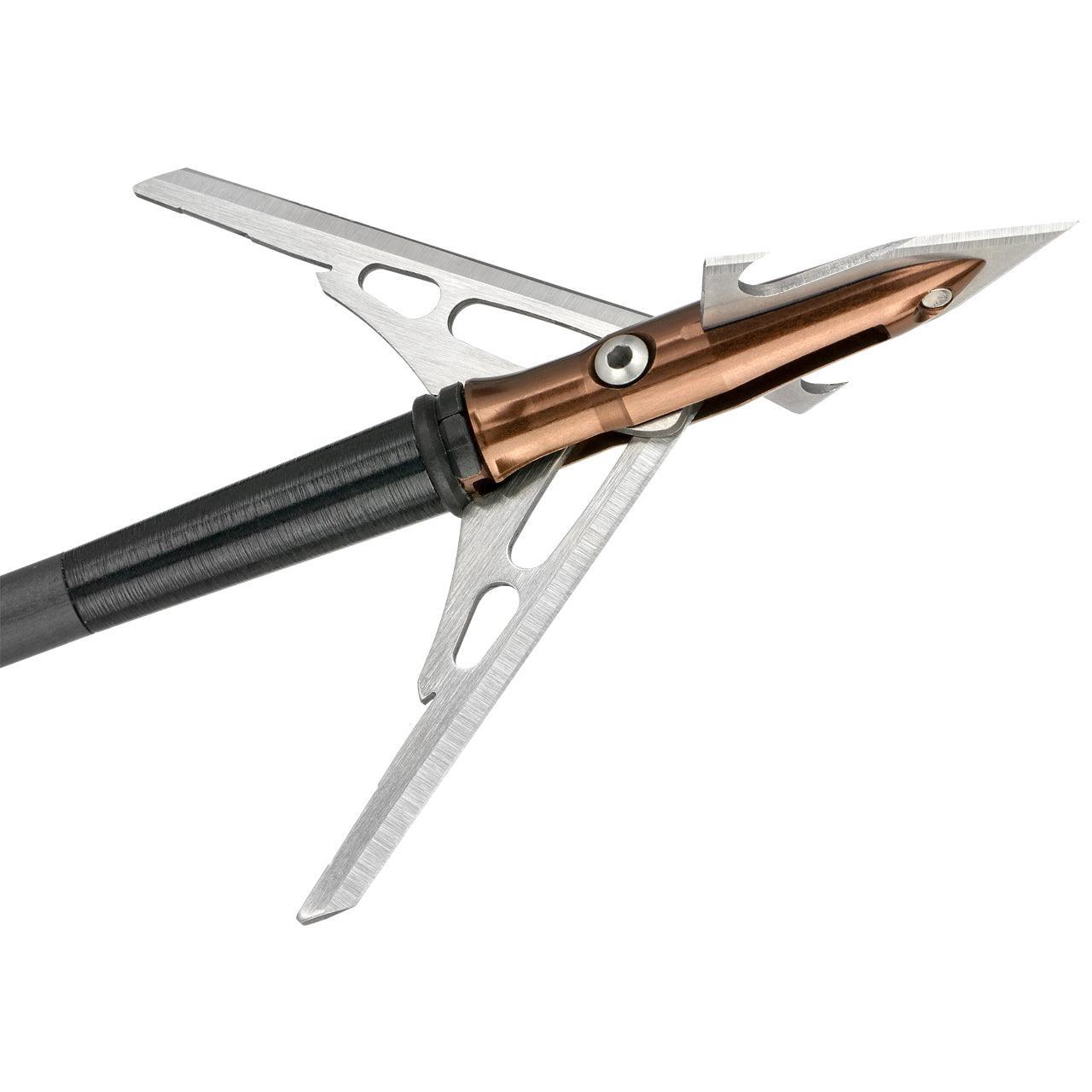 Rage Archery X-Treme Turkey Broadhead with sharp blades and copper ferrule close-up