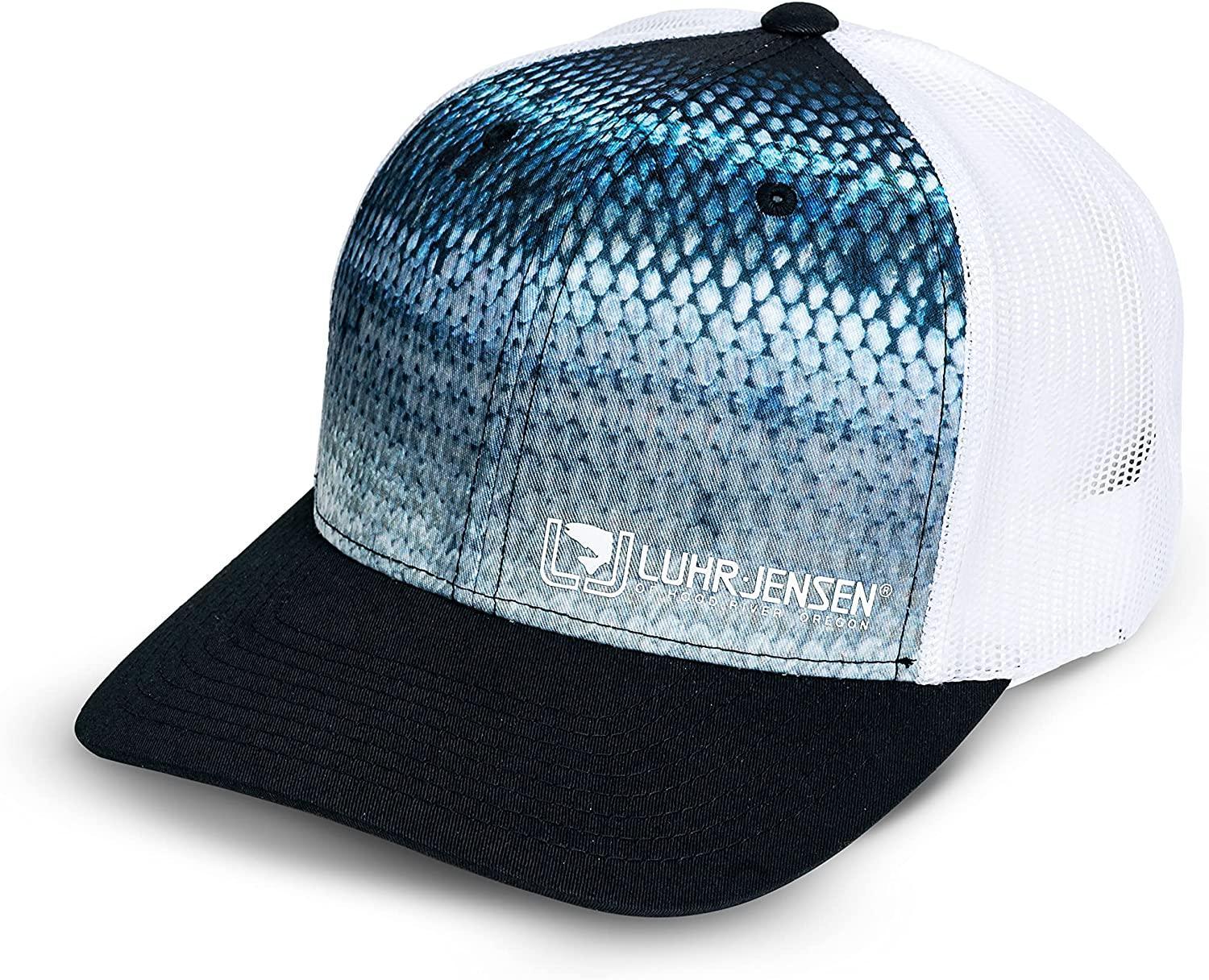 Luhr-Jensen trucker cap with salmon skin print front and white mesh back panel