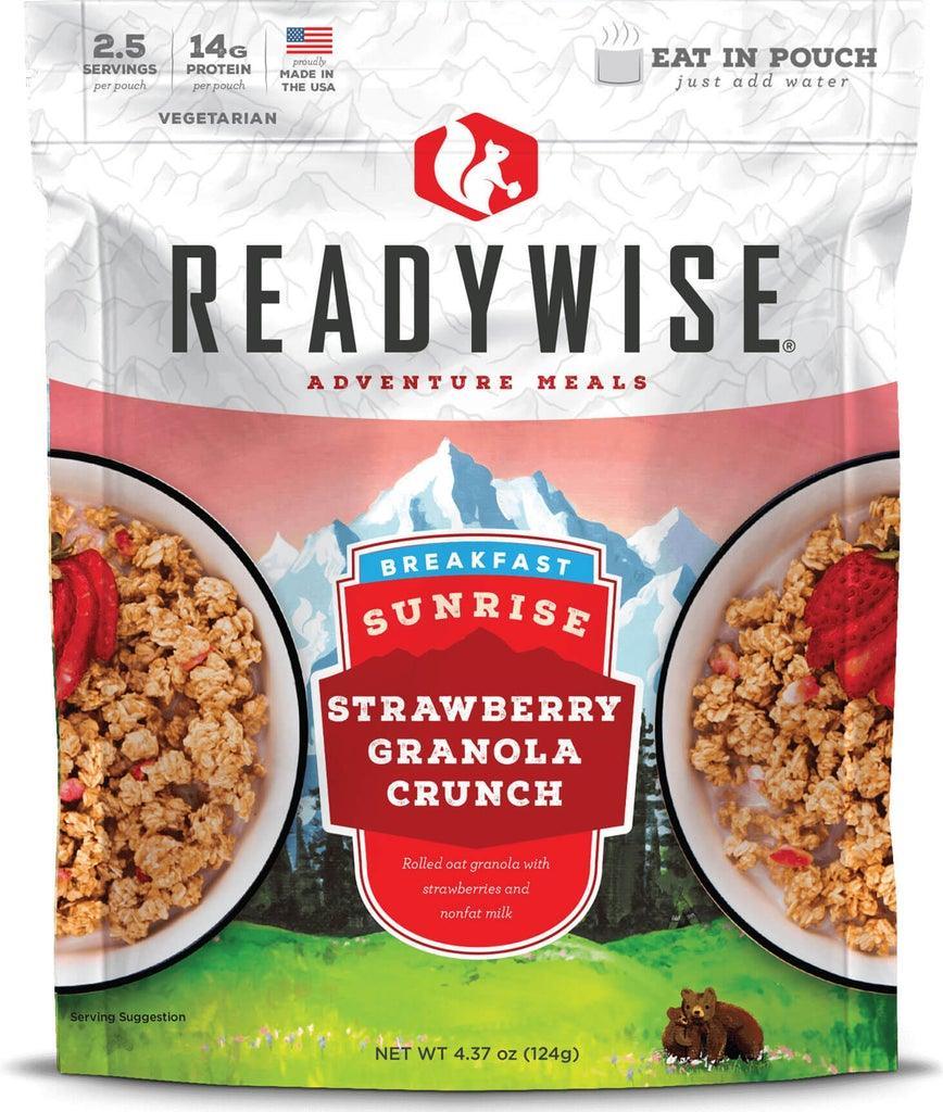 ReadyWise Sunrise Strawberry Granola Crunch breakfast pouch with granola and strawberries