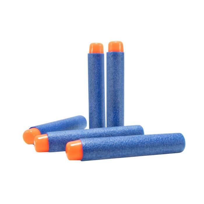 Blue foam darts with orange tips set against a white background