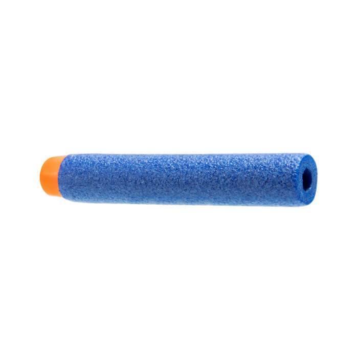 Blue foam dart with orange tip on white background, toy ammo for blasters