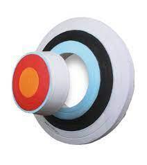 Rinehart Archery NASP replacement insert on layered target face, colorful bullseye rings