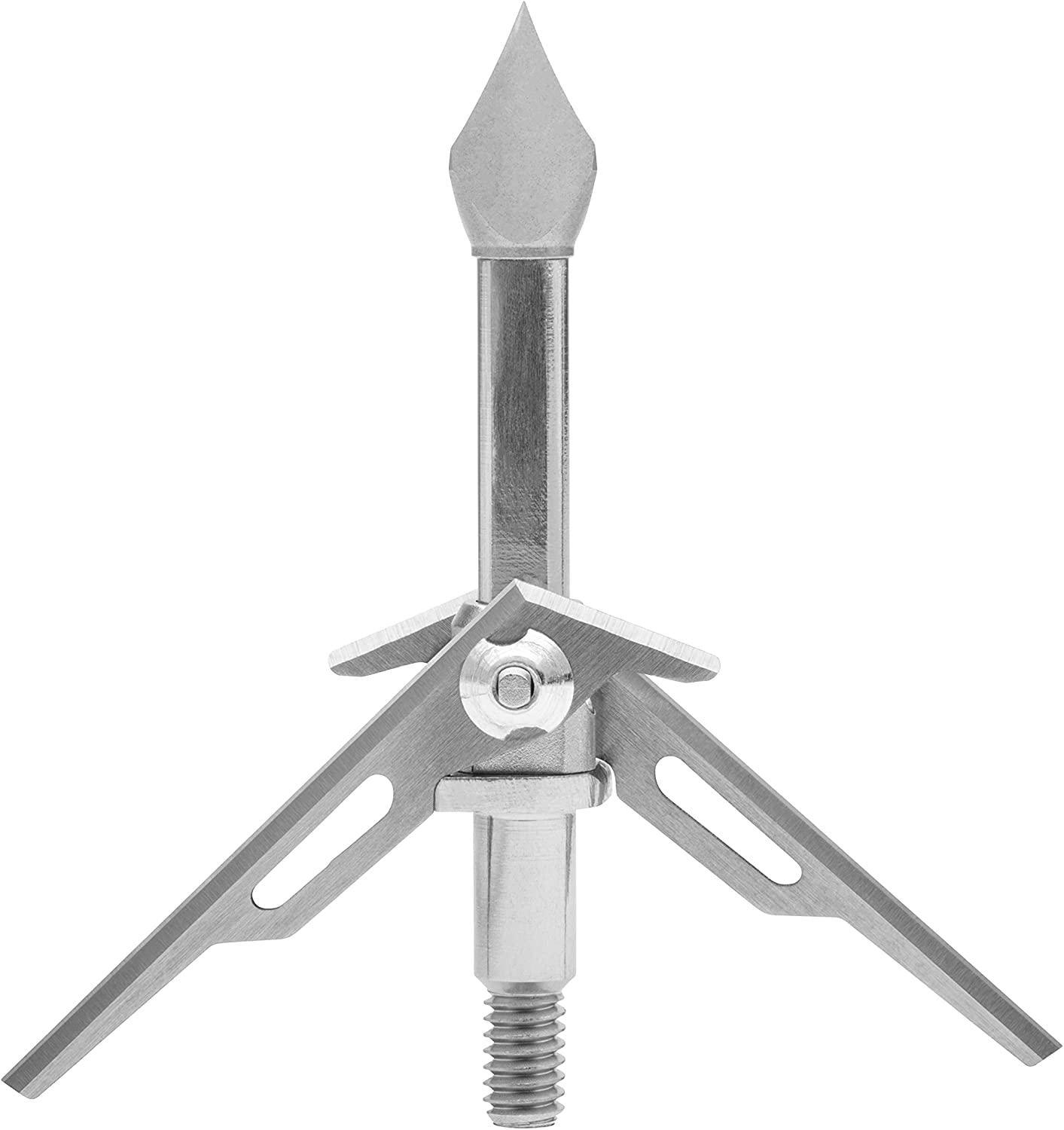 SIK Archery SK2 stainless steel broadhead with three mechanical blades on white background
