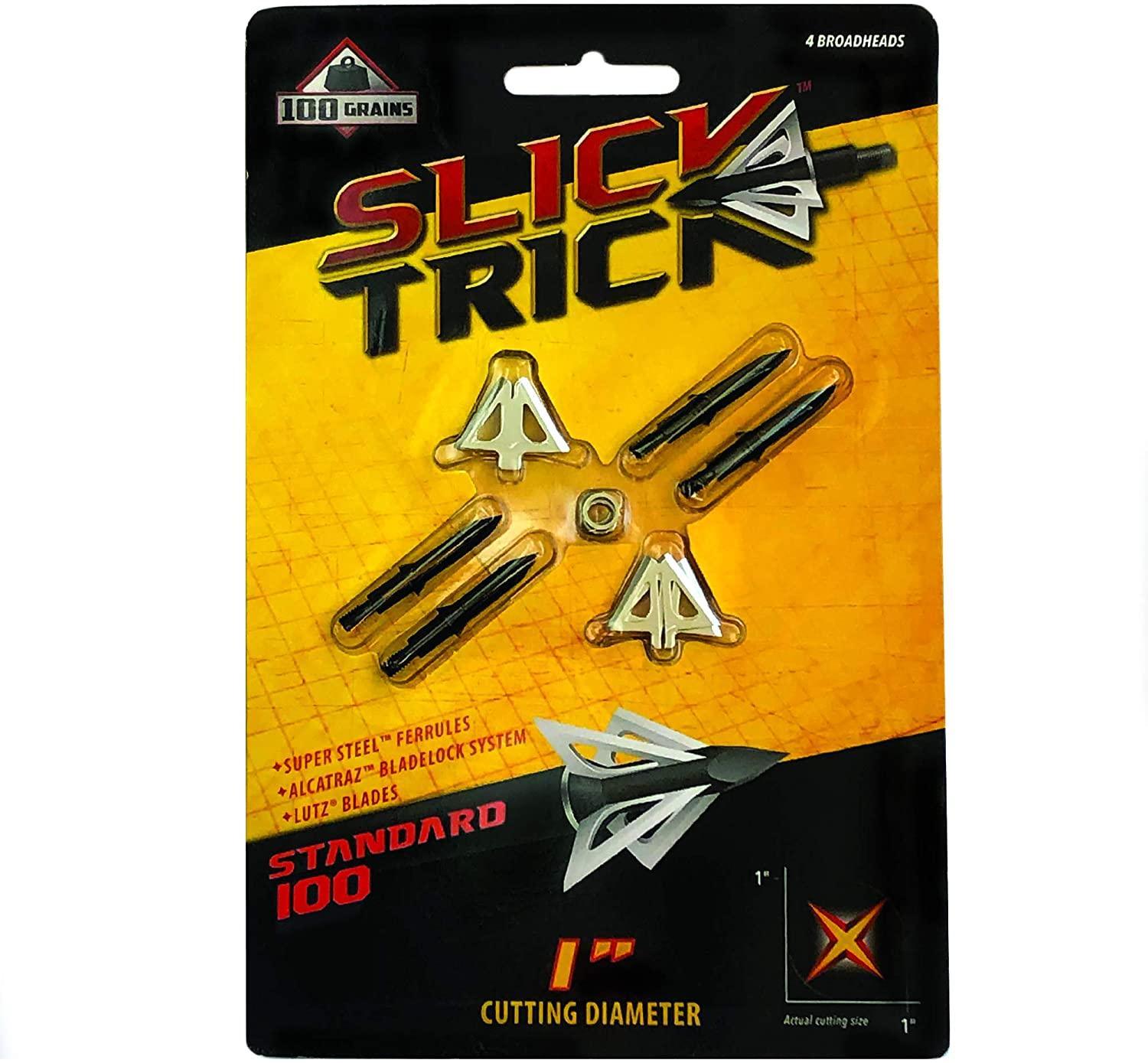 Slick Trick Standard 100 grain broadheads 4-pack in retail packaging, yellow background