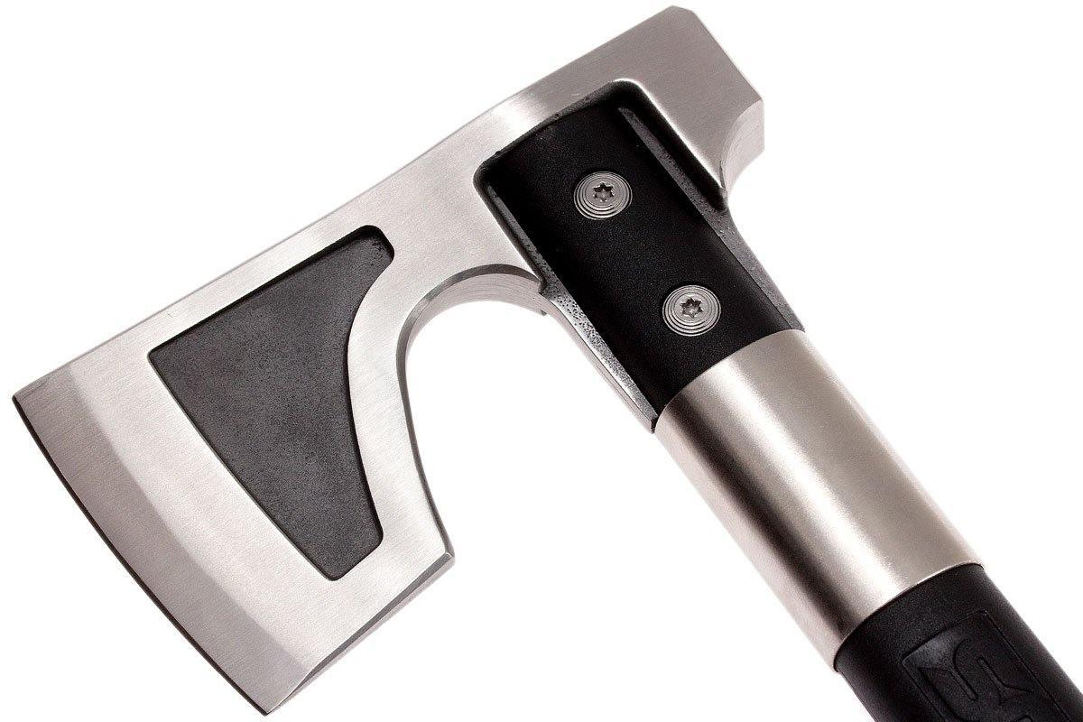 SOG Camp Axe with black and silver blade and handle, outdoor camping hatchet