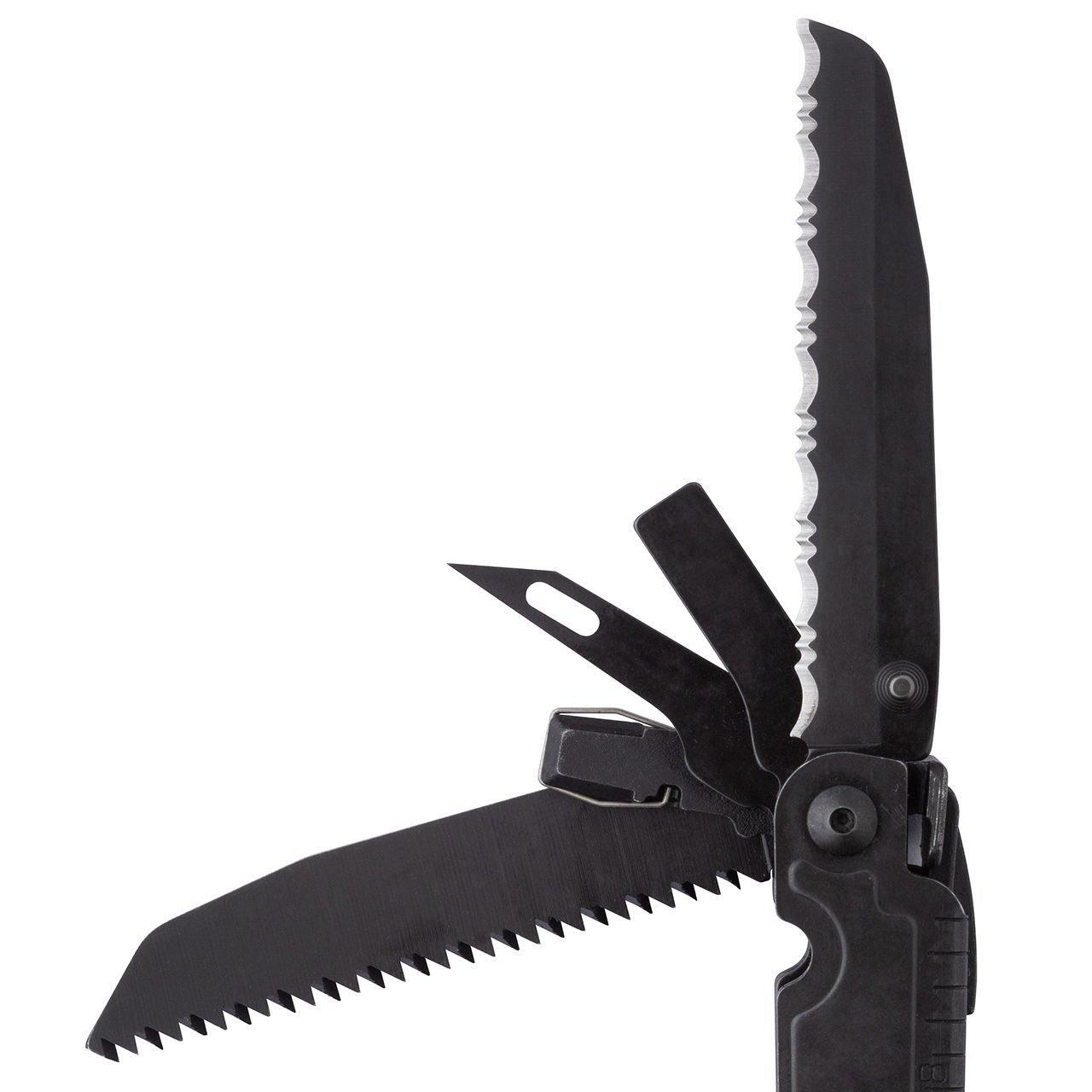 SOG PowerAccess Assist multi-tool with saw, serrated blade, and tools extended