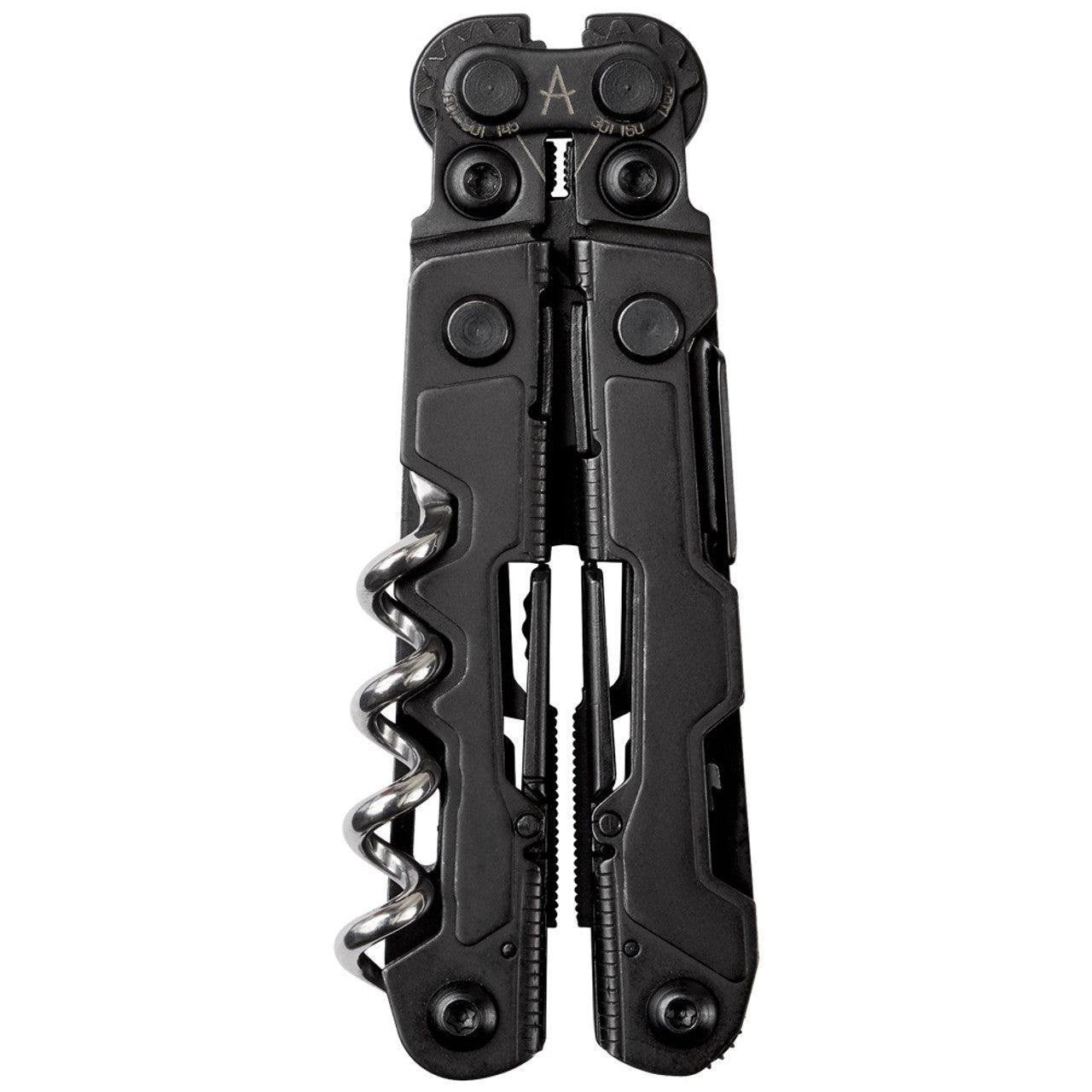 SOG PowerLitre black multi-tool with corkscrew, pliers, and folding tools