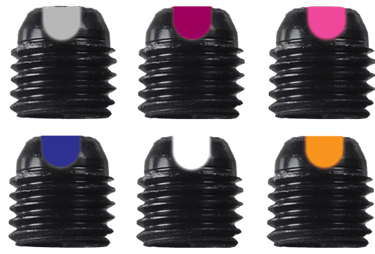 Specialty Archery Peep Verifiers in black with colored inserts, product lineup, close-up