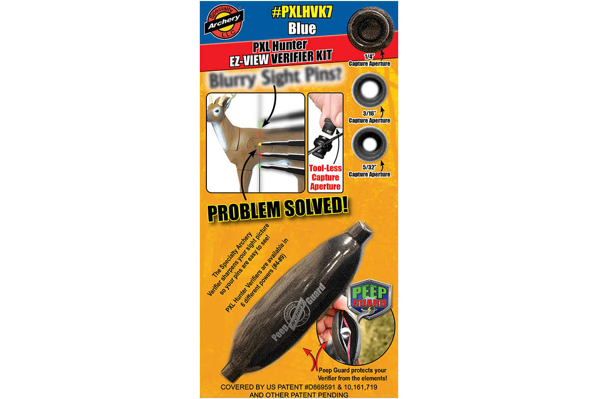 Specialty Archery PXL Hunter EZ-View Verifier Kit package with apertures and Peep Guard.