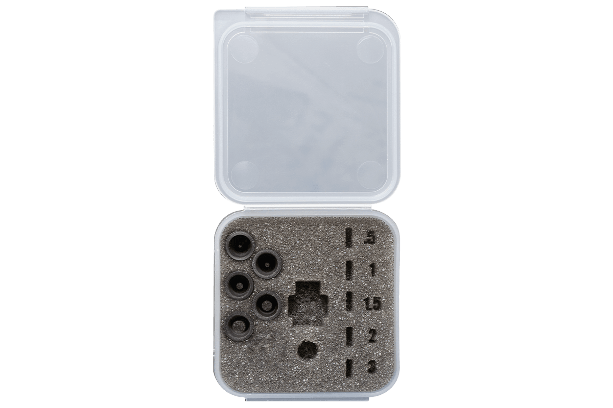 Specialty Archery PXS target peep aperture kit in open plastic case with foam insert