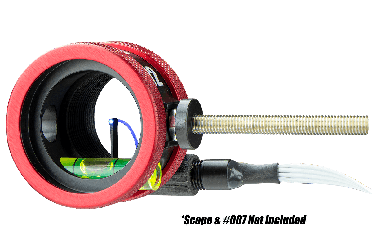 Specialty Archery Versa2 007 glow ring with red housing, bubble level, and mounting hardware