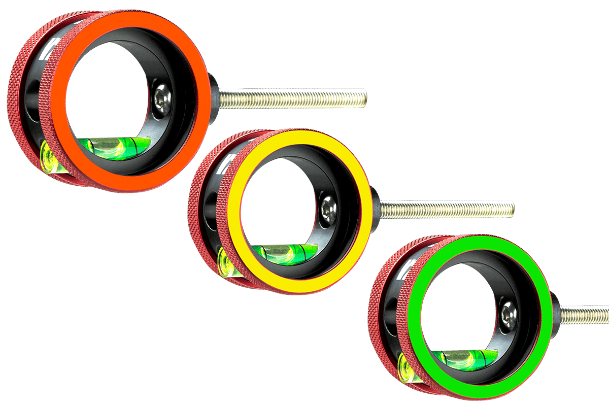 Specialty Archery Versa2 scope rings with orange, yellow, and green decals