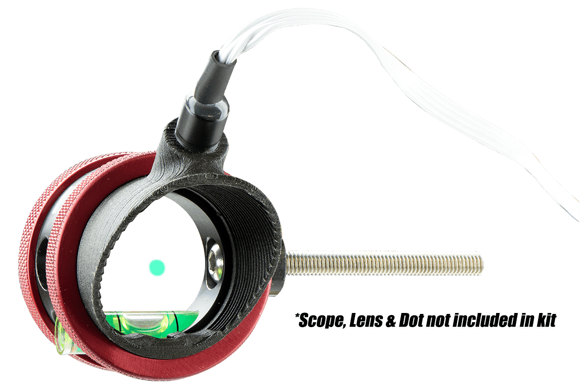 Specialty Archery Versa3 UV Kit with red and black scope housing, threaded rod, and level vial