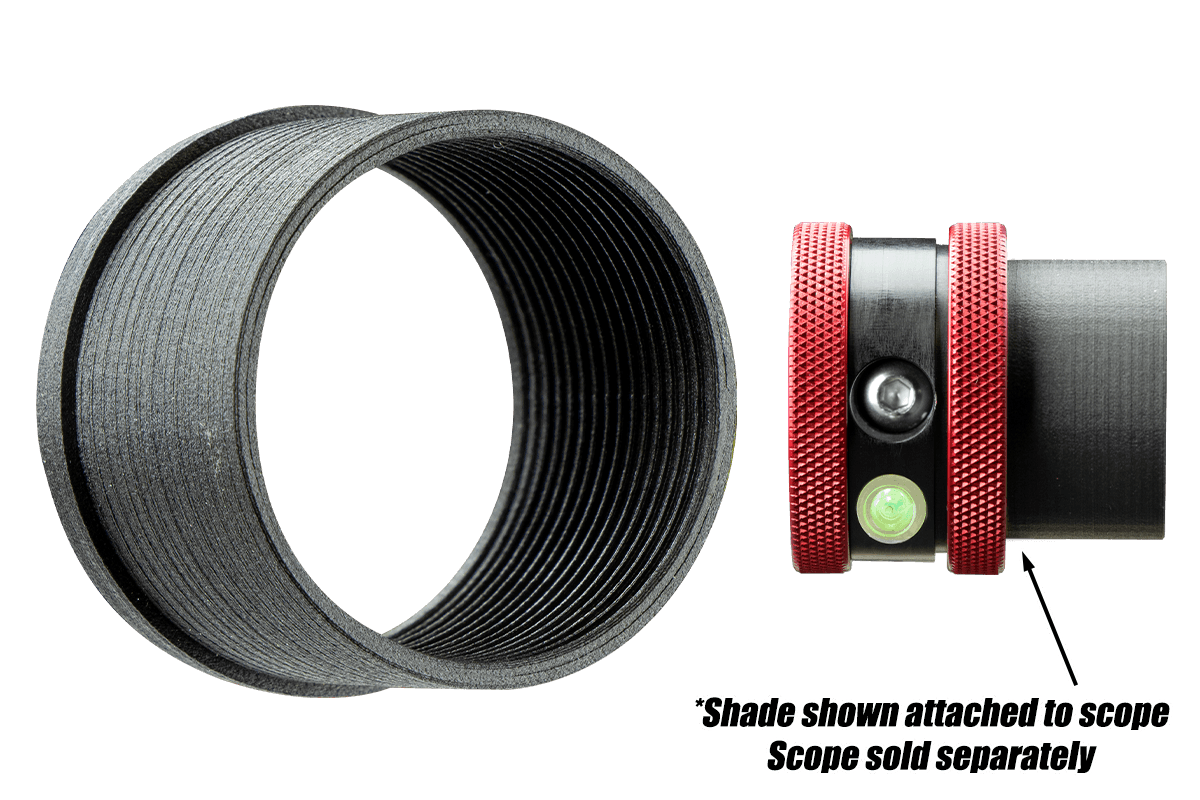 Specialty Archery Versa3 Scope Shade, black threaded tube with demo on scope