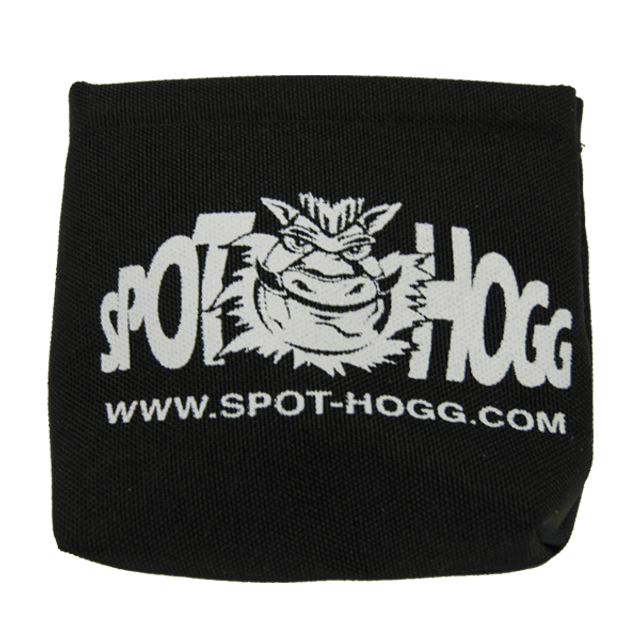 Spot Hogg archery scope cover with logo and www.spot-hogg.com text on black fabric