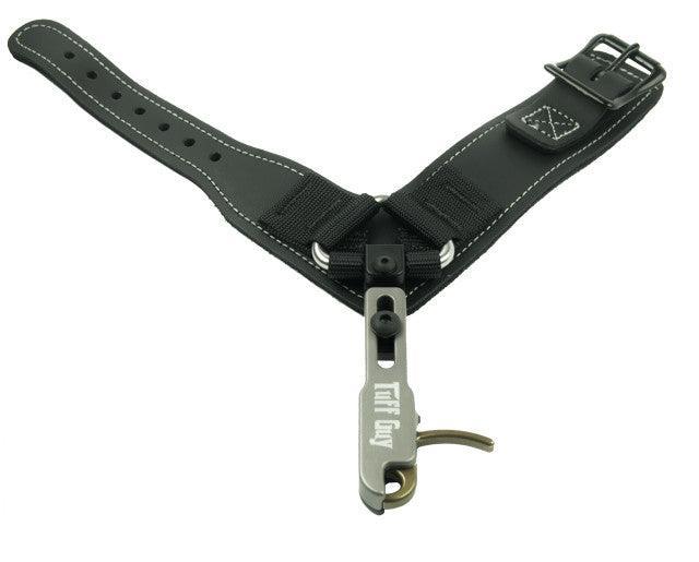 Spot Hogg Tuff Guy archery release with black wrist strap and metal trigger