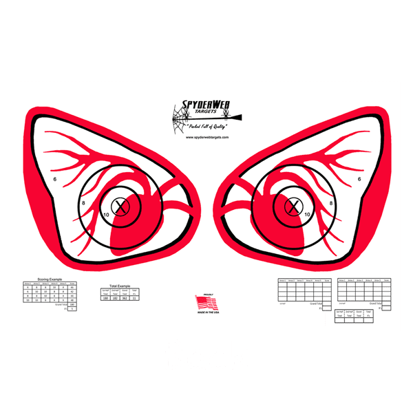 SpyderWeb deer vitals paper target with red and black scoring zones, archery bullseyes