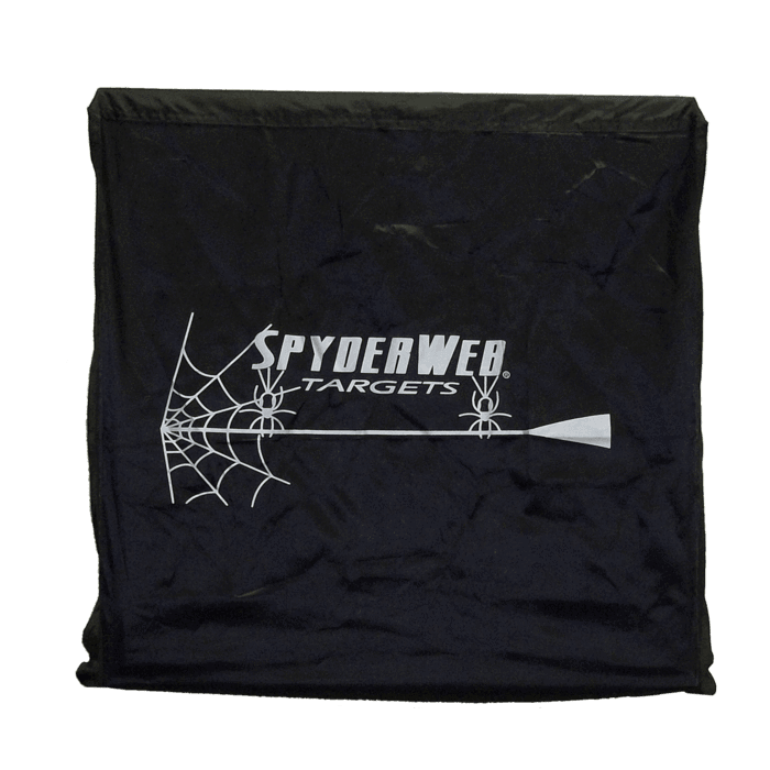 SpyderWeb Targets protective black cover with spiderweb and arrow graphic for archery target