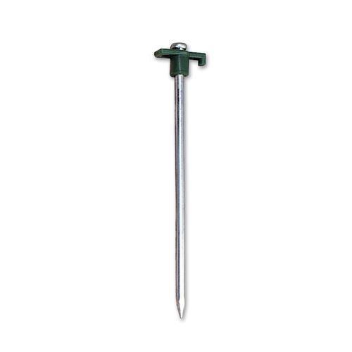 Stansport 10-inch steel tent stake with green top on white background
