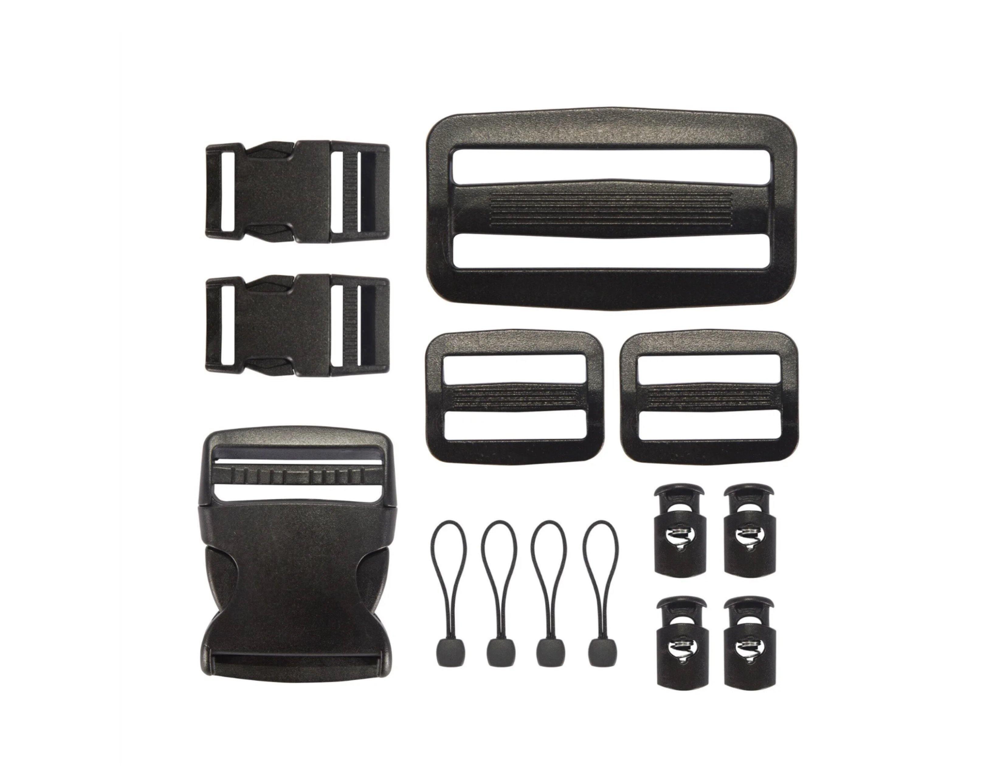 Stansport 14-piece black plastic buckles and cord locks accessory kit on white background