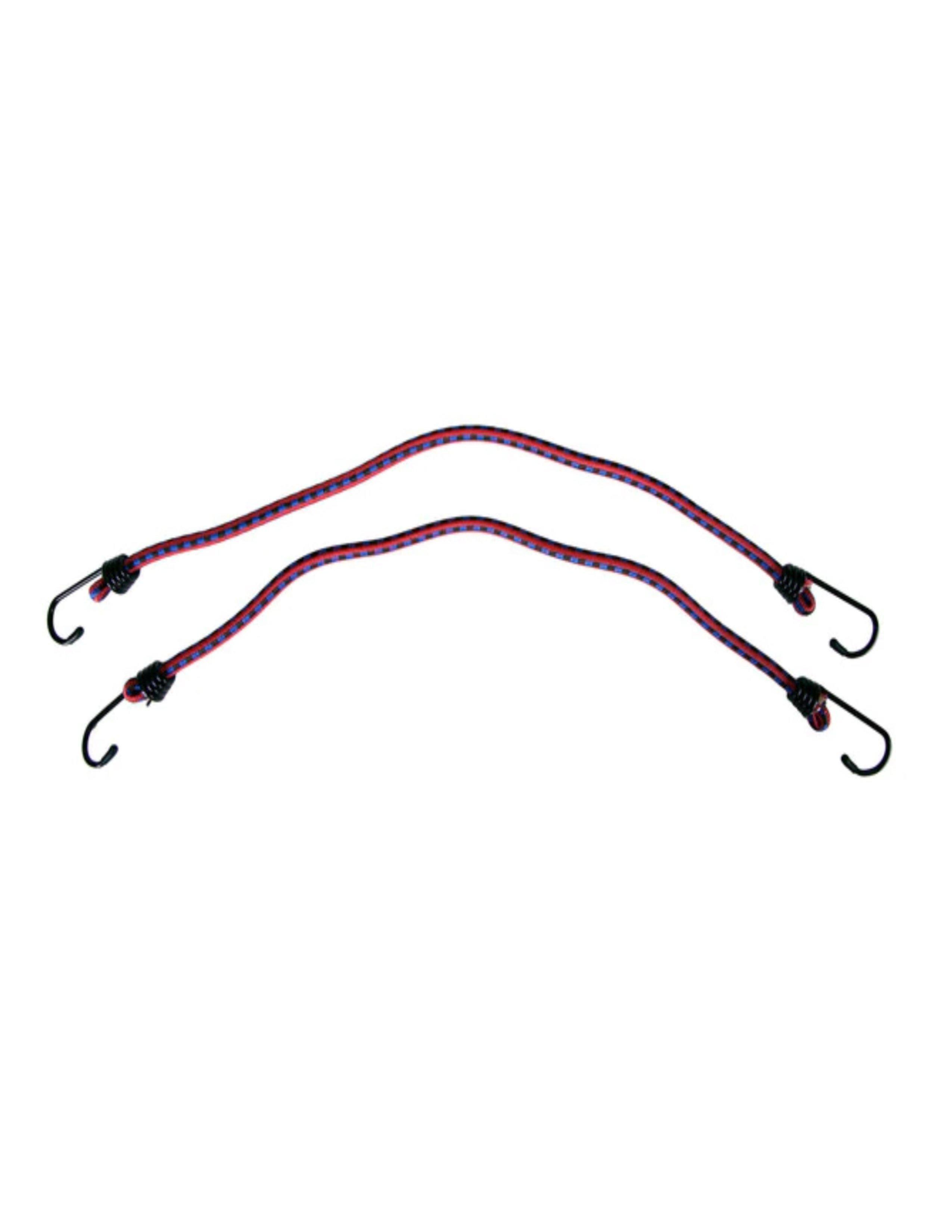 Two Stansport 20-inch elastic shock cords with black hooks on white background