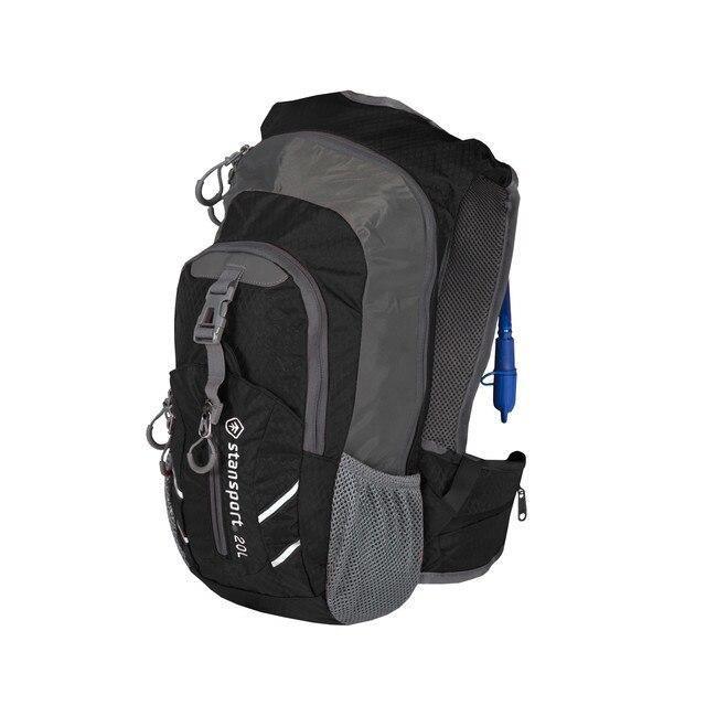 Stansport 20L black and gray day pack backpack with hydration bladder and mesh pockets