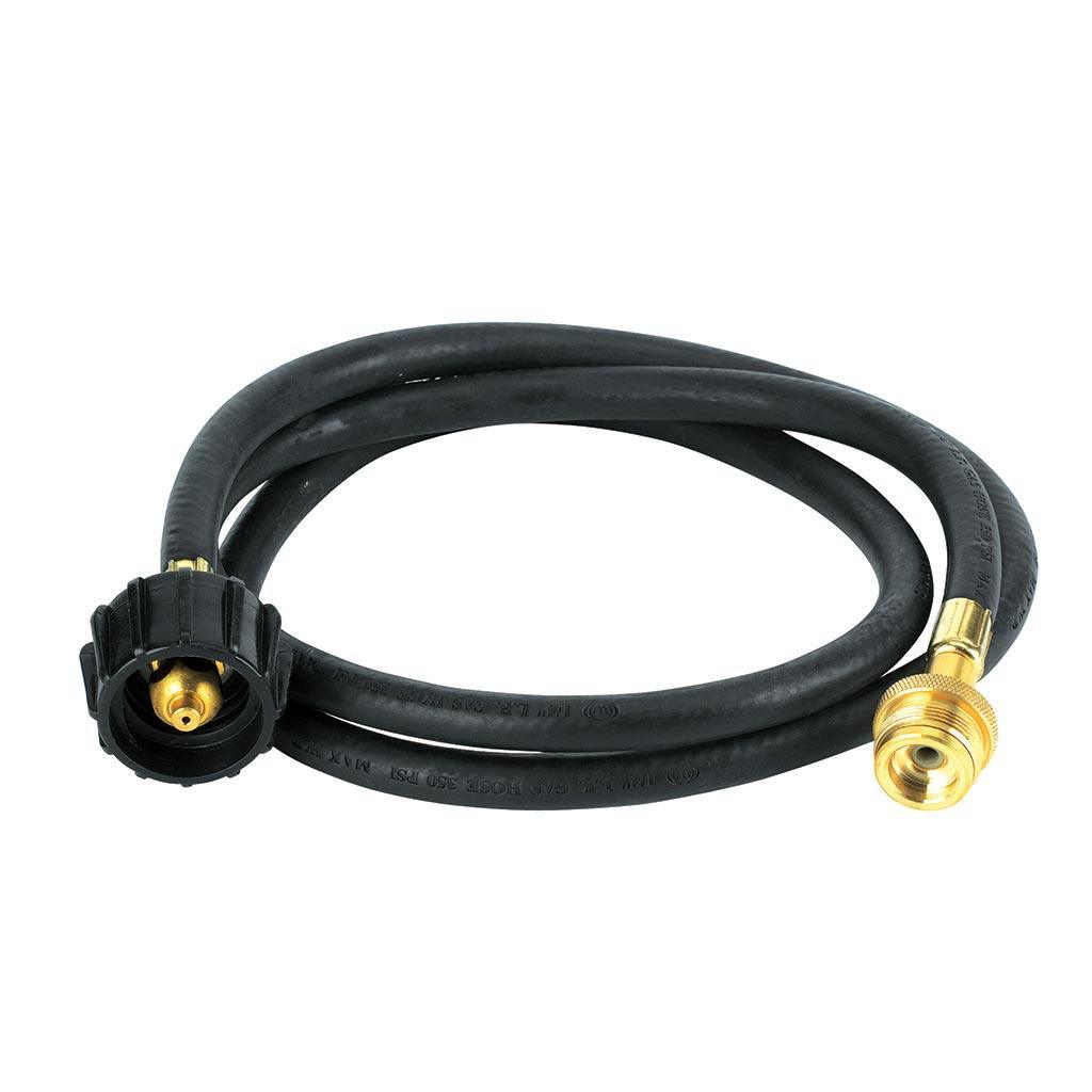 Stansport appliance to bulk tank propane hose with brass fittings on a white background