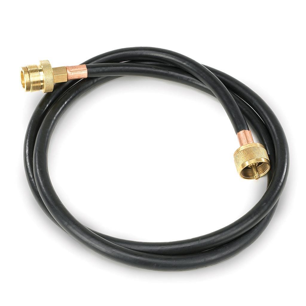 Black appliance to post hose with brass fittings for outdoor propane stoves
